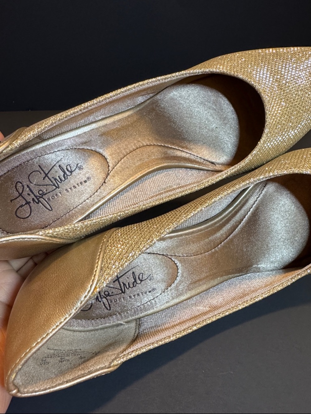 Women's Shimmery Gold Pointed Low Heel Pumps - Picture 10 of 10